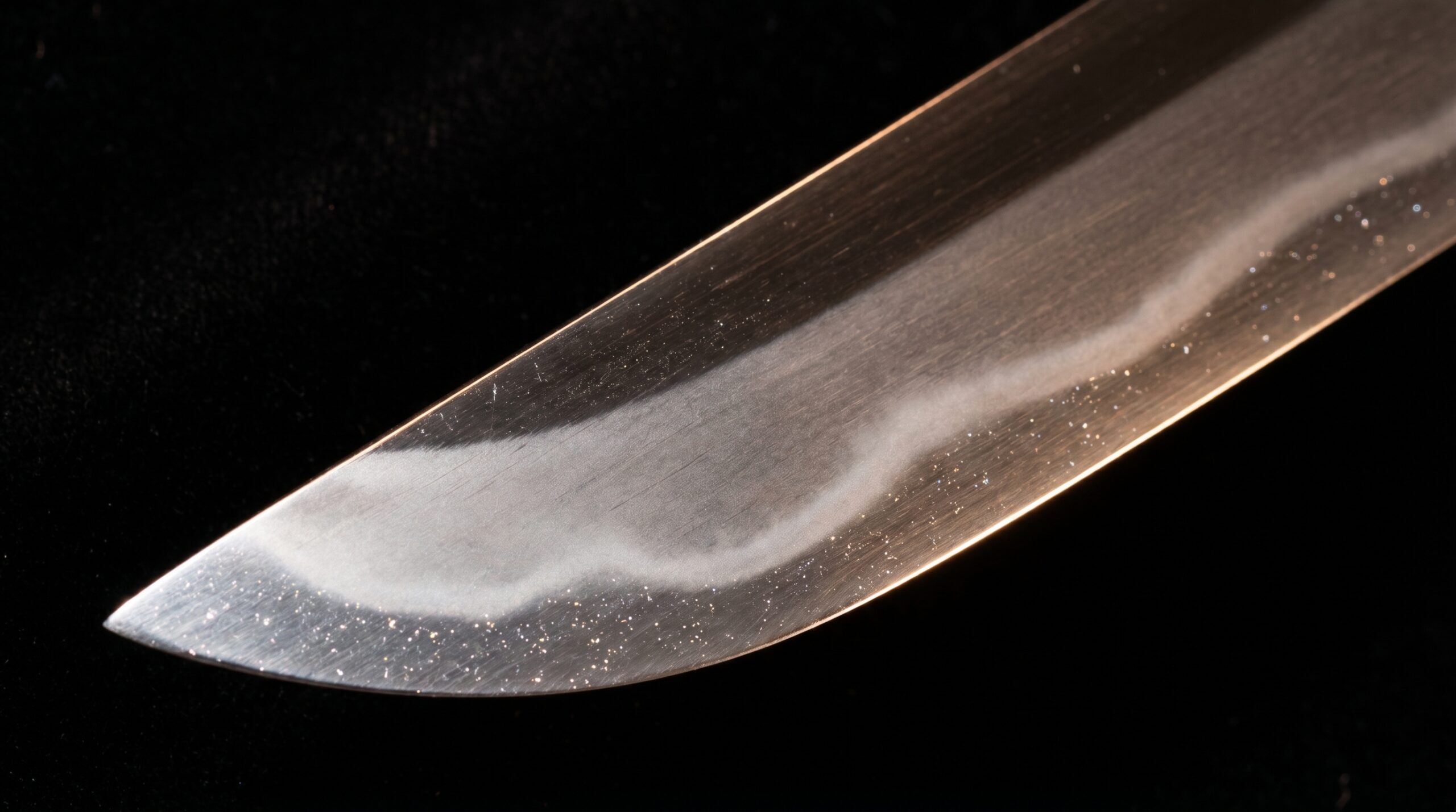 Close-up of a katana boshi with komaru turnback inside the kissaki